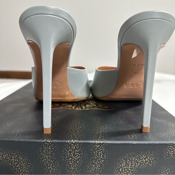 LITA BY CIARA Womens Sandals EU 40 Silver Solid Square Toe Leather Slide Formal - Picture 10 of 15